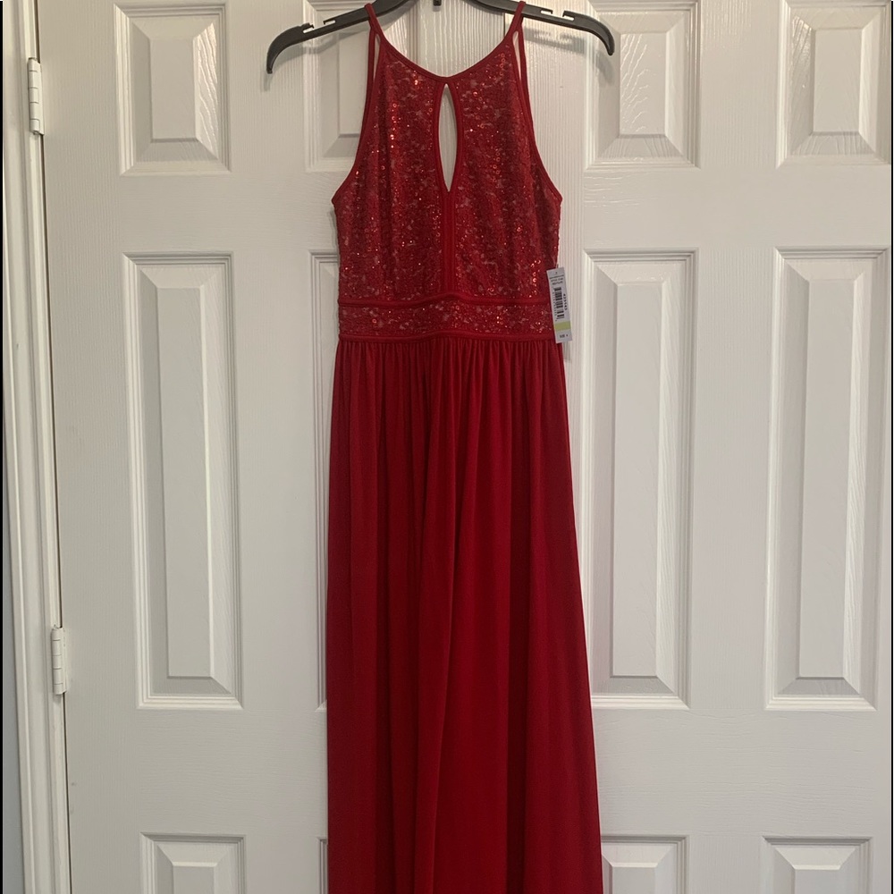 Elegant Deep Red Halter Gown